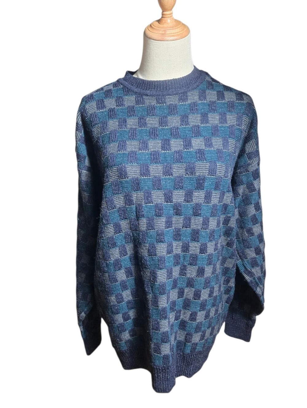 Claybrooke 80s Cosby Blue Check Crewneck Sweater